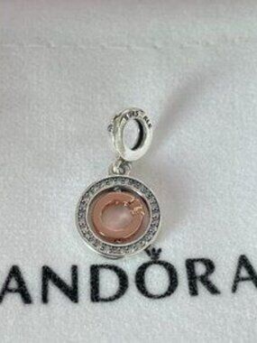 Pandora Signature Two-Tone Logo Circles Dangle Charm S925 for Bracelet Pendant